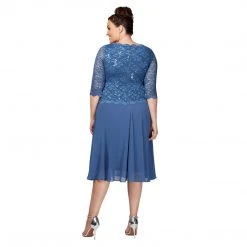 Alex Evenings - 4121796 Popover Lace Bodice A-Line Chiffon Dress 14 Alex Evenings - 4121796 Popover Lace Bodice A-Line Chiffon Dress