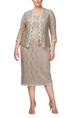 Alex Evenings - 412264 Square Neck Lace Tea Length Dress