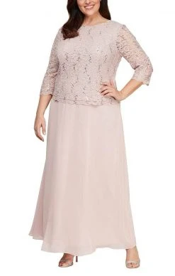 Alex Evenings - 412318 Sequin Lace Chiffon Faux Two-Piece Long Dress