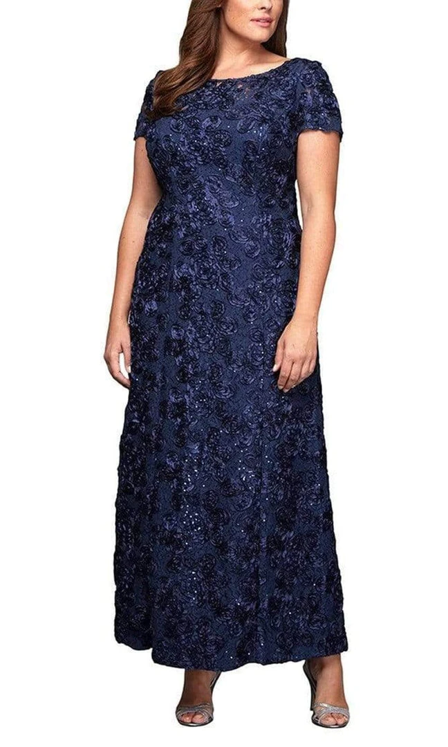 Alex Evenings - 412788 Short Sleeve Rosette A-line Dress 3 Alex Evenings - 412788 Short Sleeve Rosette A-line Dress