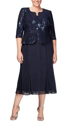 Alex Evenings - 496267 Plus Size Chiffon Dress With Sequin Jacket