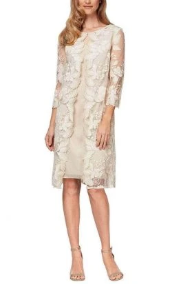 Alex Evenings - 81122337 Embroidered Lace Jacket Midi Dress