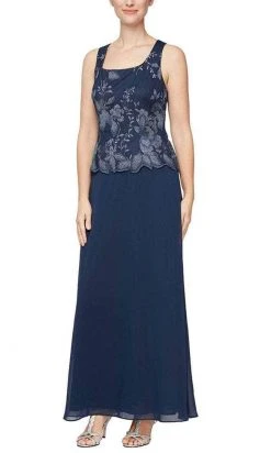 Alex Evenings - 81122422 Metallic Lace Quarter Sleeved Long Dress