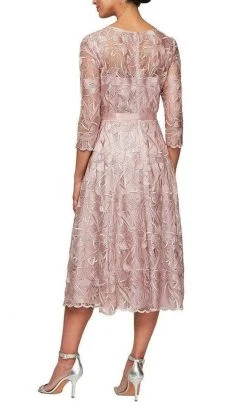 Alex Evenings - 8117835 Quarter Sleeves Embroidered A-Line Dress