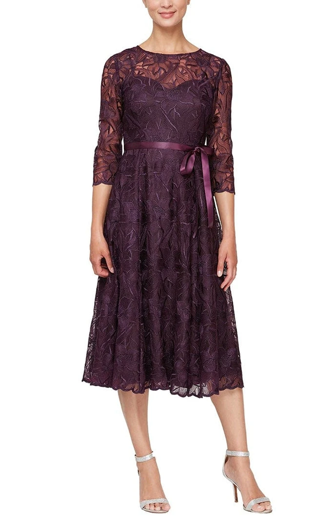 Alex Evenings - 8117835 Quarter Sleeves Embroidered A-Line Dress 5 Alex Evenings - 8117835 Quarter Sleeves Embroidered A-Line Dress
