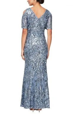 Alex Evenings - 8196611 Flutter Sleeves Sequined Long Gown