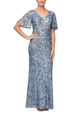 Alex Evenings - 8196611 Flutter Sleeves Sequined Long Gown