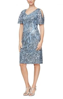 Alex Evenings - 8196728 Short Flutter Sleeves Sequin Dress