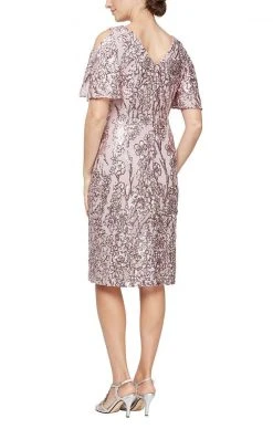 Alex Evenings - 8196728 Short Flutter Sleeves Sequin Dress