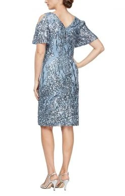 Alex Evenings - 8196728 Short Flutter Sleeves Sequin Dress