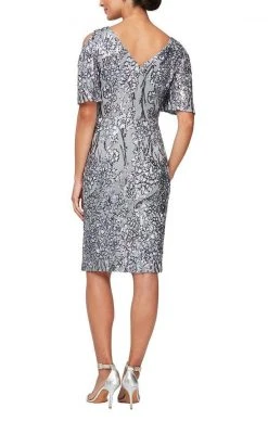 Alex Evenings - 8196728 Short Flutter Sleeves Sequin Dress