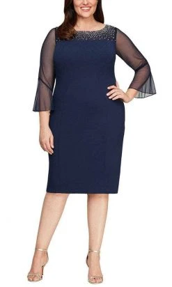 Alex Evenings - 8460208 Quarter Belle Sleeves Knee Length Dress 12 Alex Evenings - 8460208 Quarter Belle Sleeves Knee Length Dress
