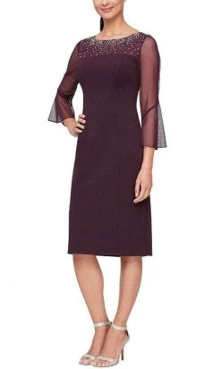 Alex Evenings - 8460208 Quarter Belle Sleeves Knee Length Dress