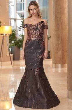 Alexander By Daymor - 1054B Detachable Skirt Floral Print Trumpet Gown