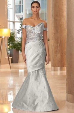 Alexander By Daymor - 1054B Detachable Skirt Floral Print Trumpet Gown