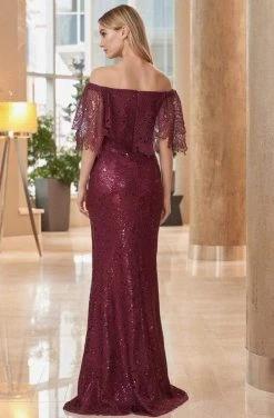 Alexander By Daymor - 1064 Off-Shoulder Low Slit Column Gown