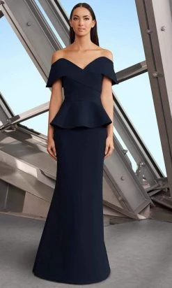 Alexander By Daymor - 1151 Off-Shoulder Trumpet Dress With Peplum