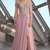 Alexander By Daymor - 1157 Beaded Appliqued High Slit Chiffon Dress