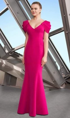 Alexander By Daymor - 1175 V-Neck Origami Pleated Sleeves Trumpet Gown