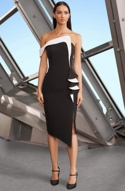 Alexander By Daymor - 1179 Two Tone Asymmetric Sheath Dress