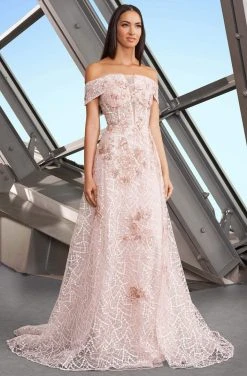 Alexander By Daymor - 1181 Glitter Off-Shoulder A-Line Gown