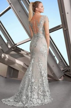 Alexander By Daymor - 1189 Short Sleeve Illusion Floral Lace Gown 8 Alexander By Daymor - 1189 Short Sleeve Illusion Floral Lace Gown