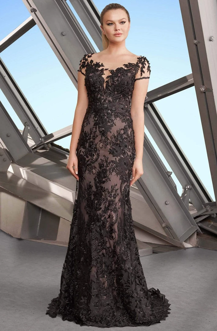 Alexander By Daymor - 1189 Short Sleeve Illusion Floral Lace Gown 3 Alexander By Daymor - 1189 Short Sleeve Illusion Floral Lace Gown