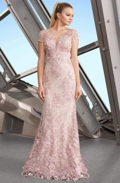 Alexander By Daymor - 1189 Short Sleeve Illusion Floral Lace Gown 9 Alexander By Daymor - 1189 Short Sleeve Illusion Floral Lace Gown