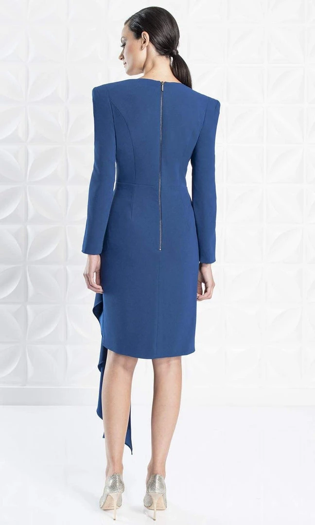 Alexander By Daymor - 1251 Long Sleeve Ruffle Drape Short Formal Dress 4 Alexander By Daymor - 1251 Long Sleeve Ruffle Drape Short Formal Dress