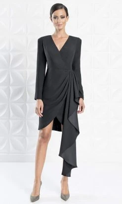 Alexander By Daymor - 1251 Long Sleeve Ruffle Drape Short Formal Dress 9 Alexander By Daymor - 1251 Long Sleeve Ruffle Drape Short Formal Dress