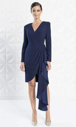 Alexander By Daymor - 1251 Long Sleeve Ruffle Drape Short Formal Dress 10 Alexander By Daymor - 1251 Long Sleeve Ruffle Drape Short Formal Dress