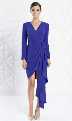 Alexander By Daymor - 1251 Long Sleeve Ruffle Drape Short Formal Dress 11 Alexander By Daymor - 1251 Long Sleeve Ruffle Drape Short Formal Dress