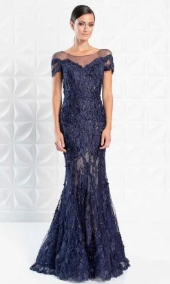 Alexander By Daymor - 1274 Floral Accent Illusion Bateau Mermaid Gown