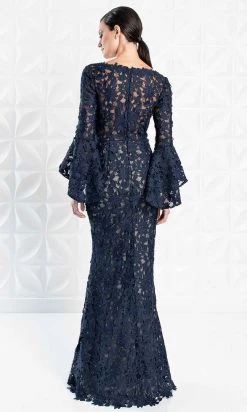 Alexander By Daymor - 1276 Circular Flounce V-Neck Floral Lace Gown
