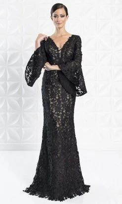 Alexander By Daymor - 1276 Circular Flounce V-Neck Floral Lace Gown 8 Alexander By Daymor - 1276 Circular Flounce V-Neck Floral Lace Gown