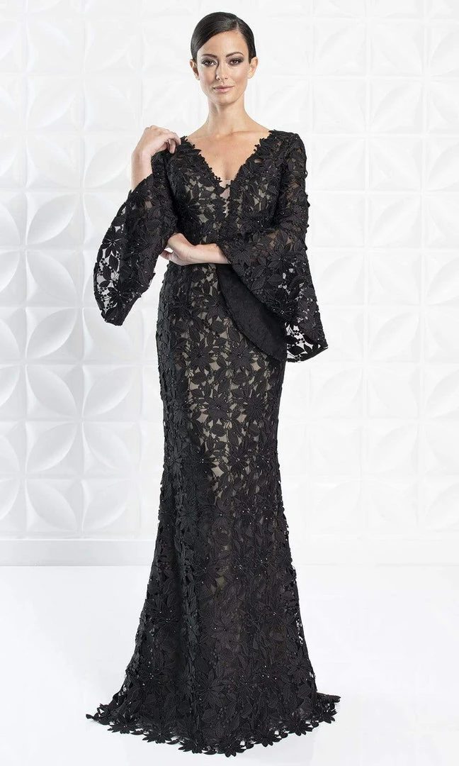 Alexander By Daymor - 1276 Circular Flounce V-Neck Floral Lace Gown 5 Alexander By Daymor - 1276 Circular Flounce V-Neck Floral Lace Gown