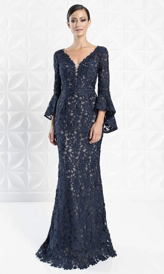 Alexander By Daymor - 1276 Circular Flounce V-Neck Floral Lace Gown 3 Alexander By Daymor - 1276 Circular Flounce V-Neck Floral Lace Gown