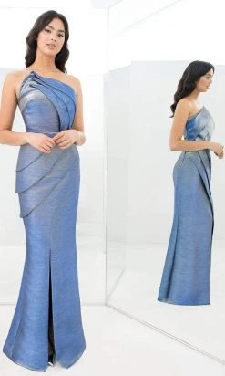 Alexander By Daymor - 1355 Fold Draped Asymmetrical Neck Dress