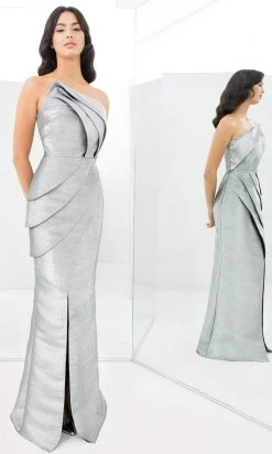 Alexander By Daymor - 1355 Fold Draped Asymmetrical Neck Dress