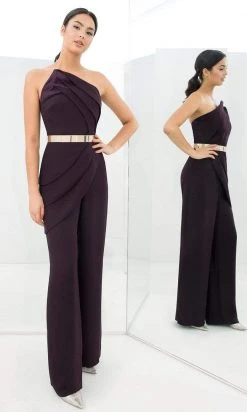 Alexander By Daymor - 1382 Strapless Asymmetric Neck Jumpsuit