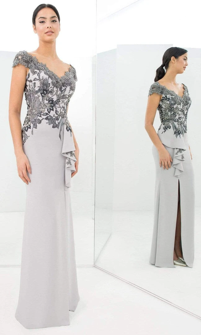 Alexander By Daymor - 1392 Wide V Neck Floral Embroidered Gown 5 Alexander By Daymor - 1392 Wide V Neck Floral Embroidered Gown