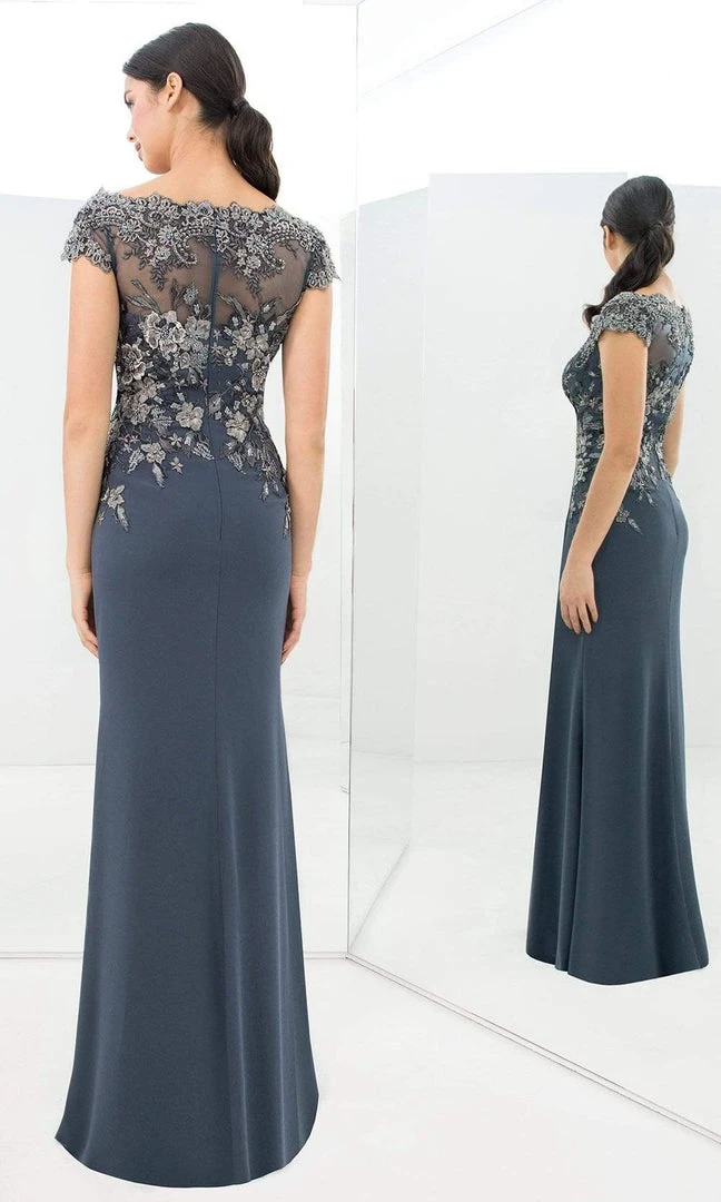 Alexander By Daymor - 1392 Wide V Neck Floral Embroidered Gown 4 Alexander By Daymor - 1392 Wide V Neck Floral Embroidered Gown