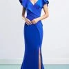 Alexander By Daymor - 1456 Cap Sleeves V-Neck Trumpet Gown With Slit