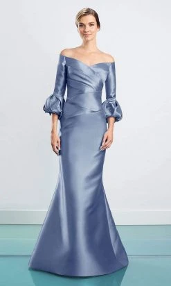Alexander By Daymor - 1465 Off Shoulder Faux Wrap Trumpet Gown