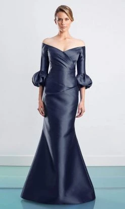Alexander By Daymor - 1465 Off Shoulder Faux Wrap Trumpet Gown