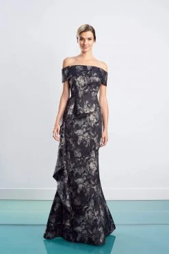 Alexander By Daymor - 1467 Off Shoulder Glittered Floral Gown