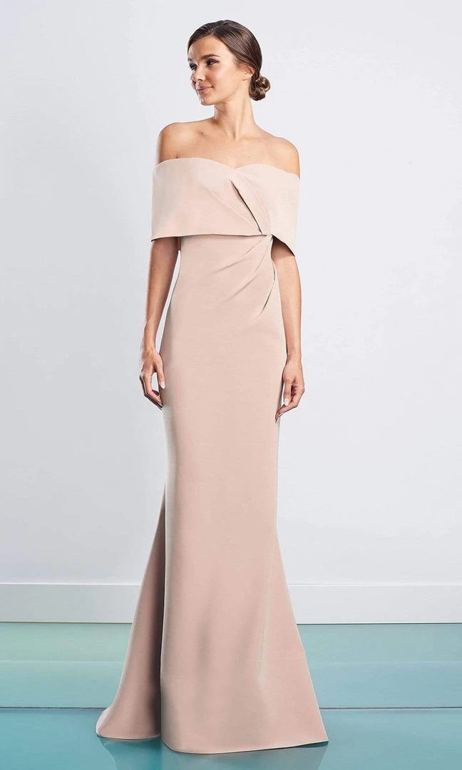 Alexander By Daymor - 1471 Off Shoulder Buttons Back Sheath Dress 9 Alexander By Daymor - 1471 Off Shoulder Buttons Back Sheath Dress