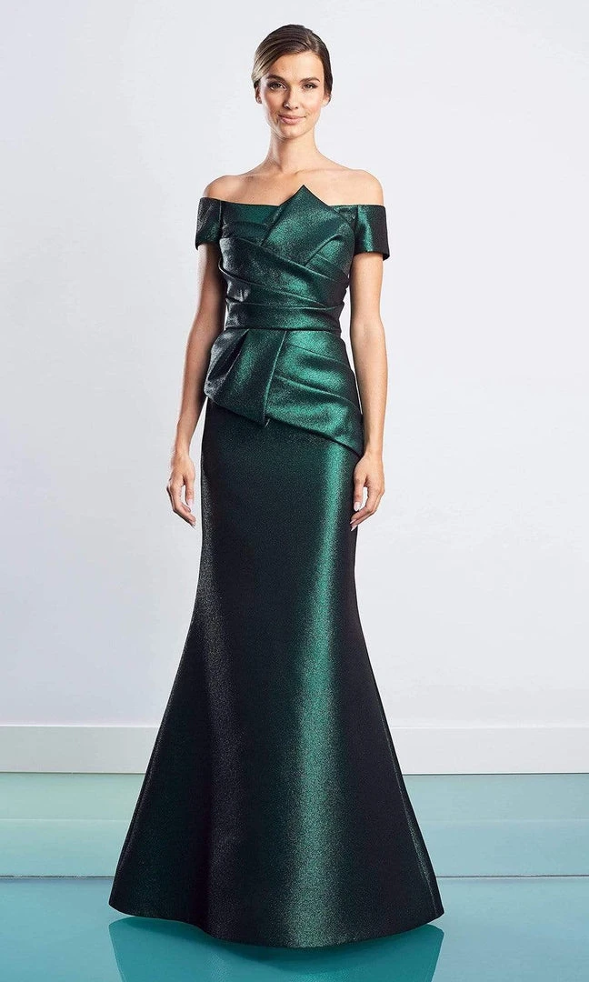 Alexander By Daymor - 1477 Off Shoulder Pleated Metallic Gown 8 Alexander By Daymor - 1477 Off Shoulder Pleated Metallic Gown
