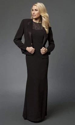 Alexander By Daymor - 2105 Classy Beaded Sheer Yoke Sheath Gown With Jacket