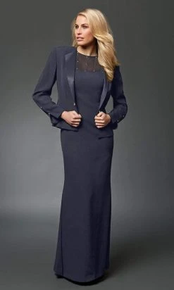 Alexander By Daymor - 2105 Classy Sheer Beaded Yoke Sheath Gown With Jacket